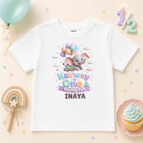 Halfway to One Elephant Birthday Custom Name T Shirt