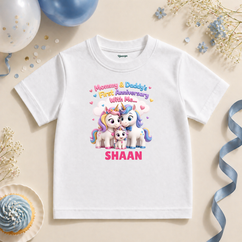 Unicorn Family First Anniversary Custom Name T Shirt