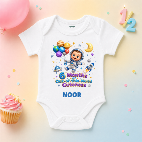 Space Theme 6 Months Birthday Custom Name T Shirt (Copy)