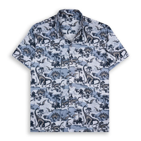 STRIKING BLUE AND WHITE DINOSAUR PRINTED SHIRT
