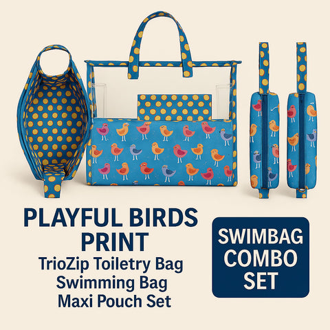 PLAYFUL BIRDS PRINT Swimming Bag Combo