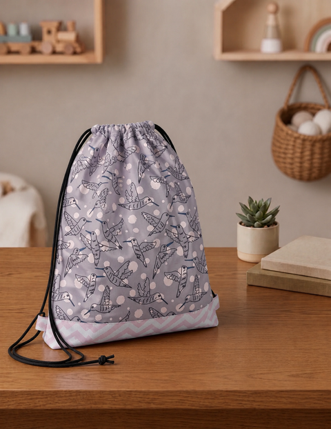 FLYING HUMMINGBIRDS PRINT DRAWSTRING BACKPACK