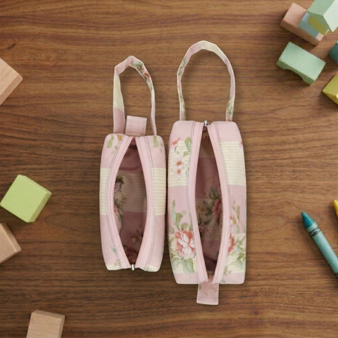 FLORAL STRIPE PRINT SMALL DUO POUCH SET