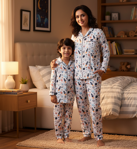 Space Print Printed Kids Night Suit