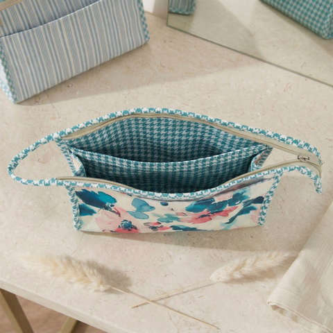 AQUA ROSE PRINT TRAVEL MAKEUP POUCH SET