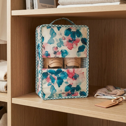 AQUA ROSE PRINT GRAND SHOE ZIP BOX