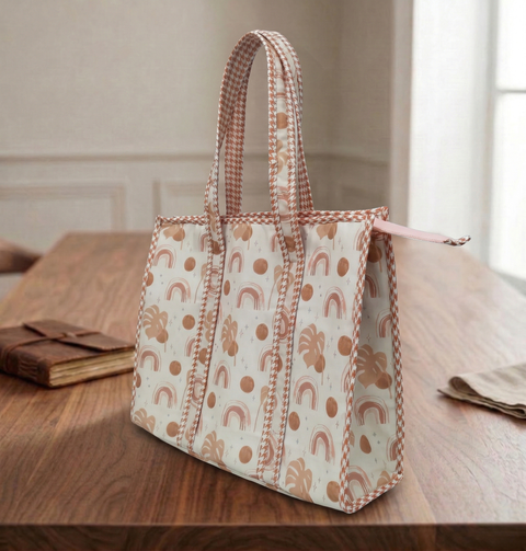 TERRACOTTA RAINBOWS PRINT SMALL TOTE BAG