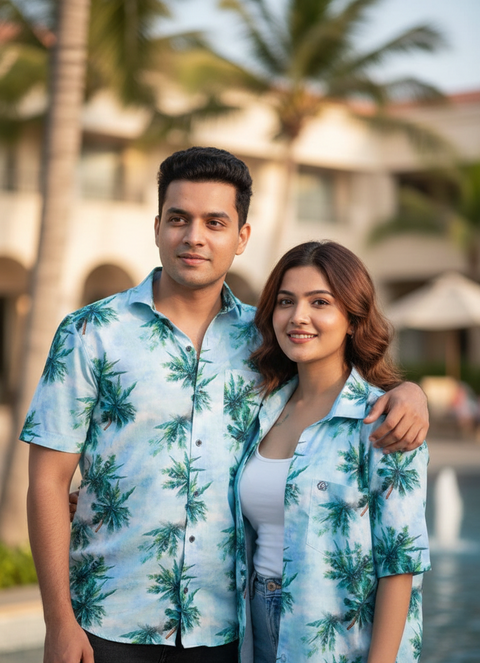 Palm Printed Unisex Couple Shirt