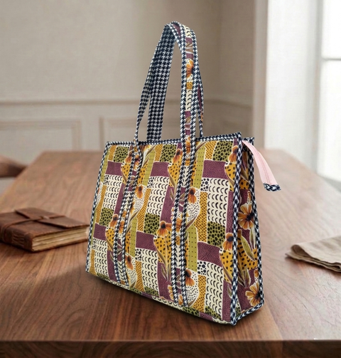 MIDNIGHT PEACH PETALS PRINT SMALL TOTE BAG