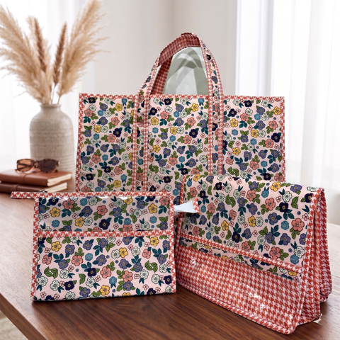 CORAL BLOSSOM DITSY TOTE BAG SET
