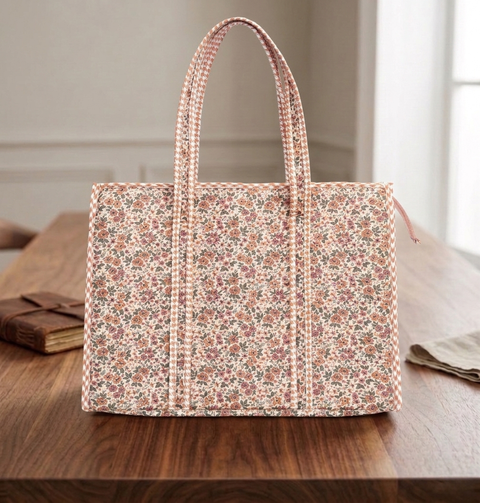 CORAL BLOSSOM DITSY PRINT SMALL TOTE BAG