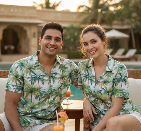 ADORNED WITH VIBRANT PALM TREES PRINTED SHIRT