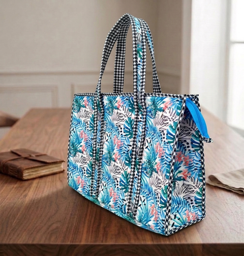TROPICAL TEAL JAM PRINT SMALL TOTE BAG