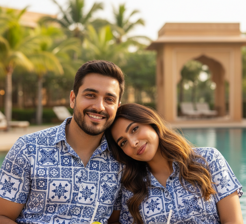 BLUE AND WHITE CONTEMPORARY PRINTED SHIRT