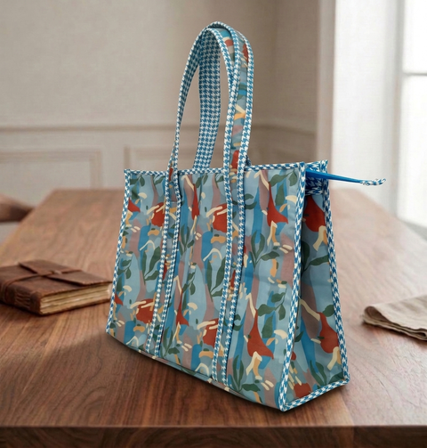 COBALT CAMO JUNGLE PRINT SMALL TOTE BAG