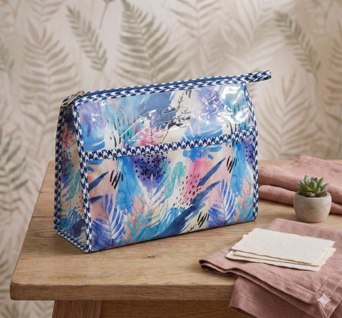 INDIGO PALM SPLASH PRINT TRIOZIP TOILETRY BAG