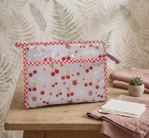 SCARLET CHERRY PRINT TRIOZIP TOILETRY BAG