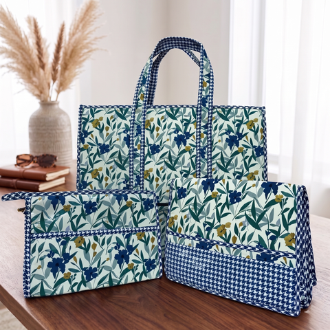 NAVY LEAF DRIFT TOTE BAG SET