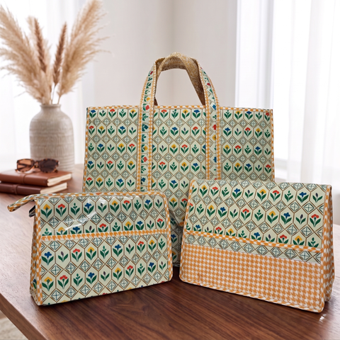 GOLDEN BLOSSOM MOSAIC TOTE BAG SET
