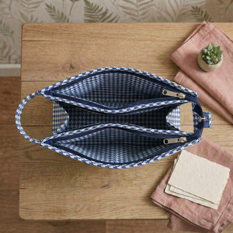 INDIGO PALM SPLASH PRINT TRIOZIP TOILETRY BAG