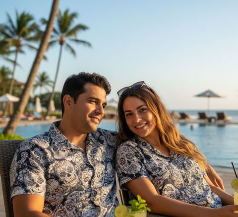 BLACK & WHITE SUGAR SKULL PRINTED SHIRT