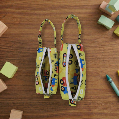YELLOW CONSTRUCTION PRINT SMALL DUO POUCH SET