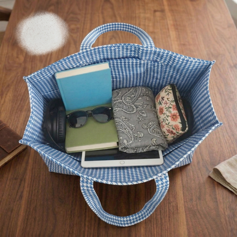 NAVY LEAF DRIFT PRINT SMALL TOTE BAG