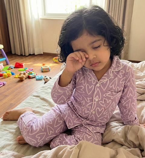 Purple Hearts Printed Night Suit