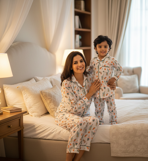 Tropical Lemon Printed Kids Night Suit