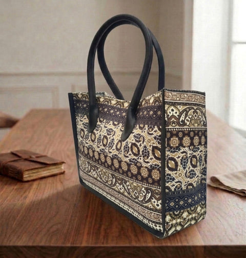 INDIAN HANDBLOCK LEATHER BAG