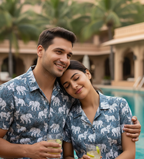 BLUE AND WHITE ELEPHANT PRINTED SHIRT