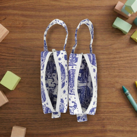BLUE AND WHITE ELEPHANT PRINT SMALL DUO POUCH SET