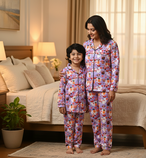 Fruits & Dog Printed Kids Night Suit