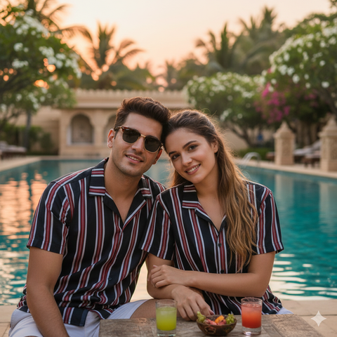 STYLISH STRIPED RED & WHITE PRINTED SHIRT