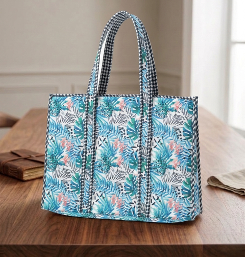 TROPICAL TEAL JAM PRINT SMALL TOTE BAG