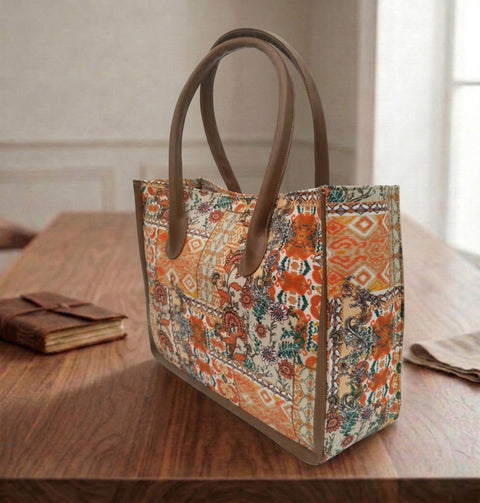 ETHNIC FLORAL GEOMETRIC LEATHER BAG