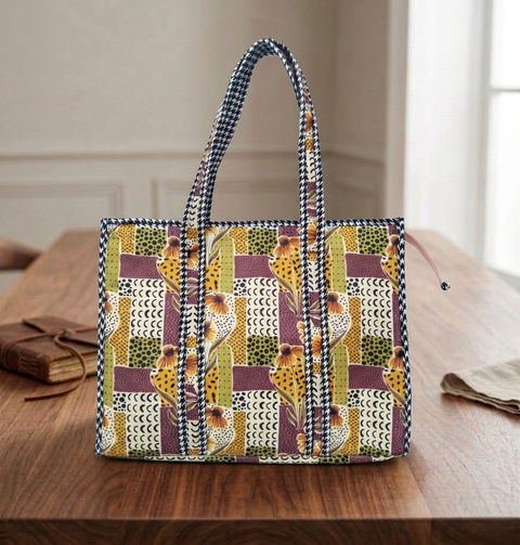 MIDNIGHT PEACH PETALS PRINT SMALL TOTE BAG