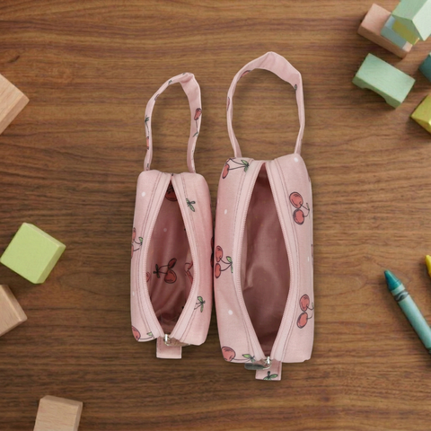 LIGHT PINK CHERRY PRINT SMALL DUO POUCH SET