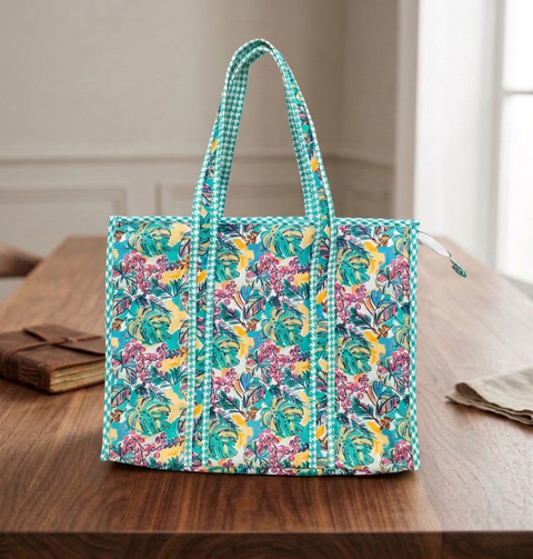 EMERALD GARDEN PARTY PRINT SMALL TOTE BAG