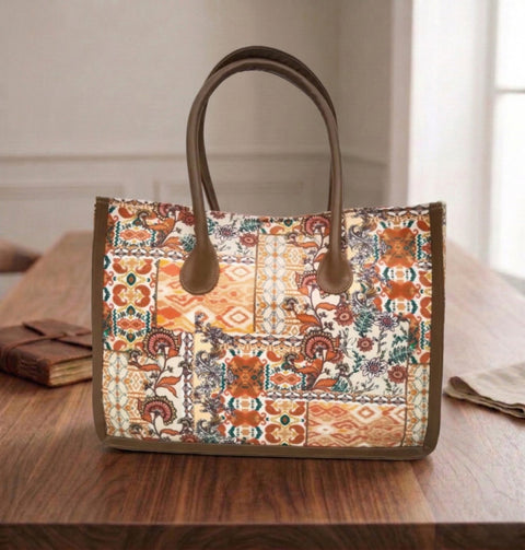 ETHNIC FLORAL GEOMETRIC LEATHER BAG