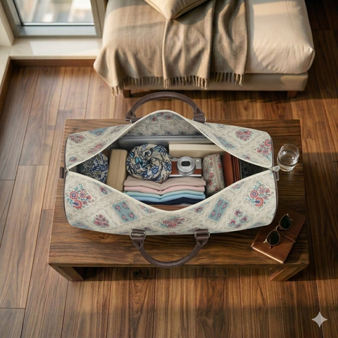 FLORAL TILES  PRINT DUFFLE BAG