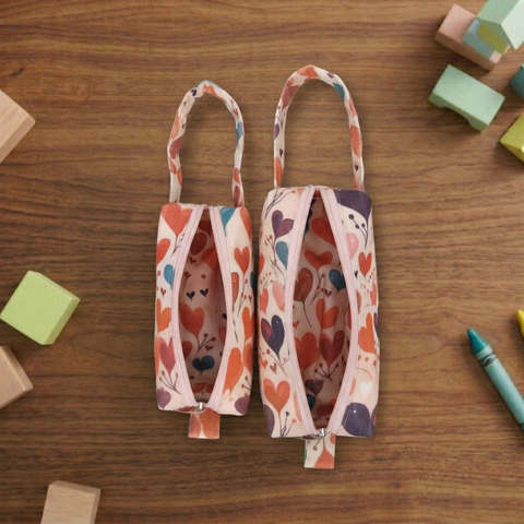 PEACH MULTICOLOR HEARTS PRINT SMALL DUO POUCH SET
