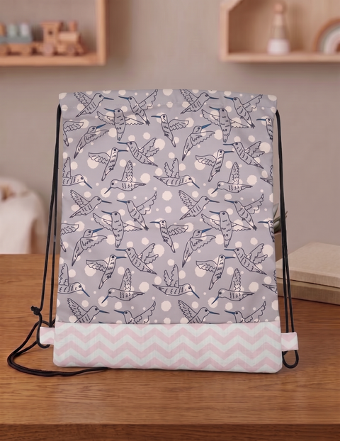 FLYING HUMMINGBIRDS PRINT DRAWSTRING BACKPACK