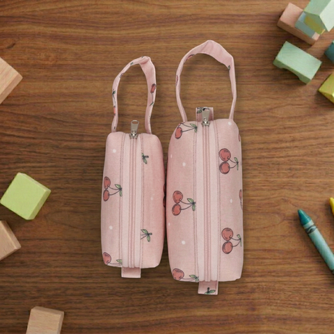 LIGHT PINK CHERRY PRINT SMALL DUO POUCH SET