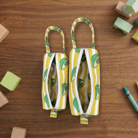 YELLOW STRIPE AVOCADO PRINT SMALL DUO POUCH SET
