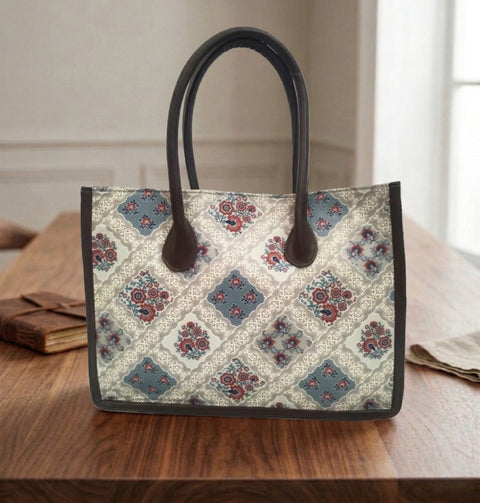 FLORAL TILES TRAVEL LEATHER BAG