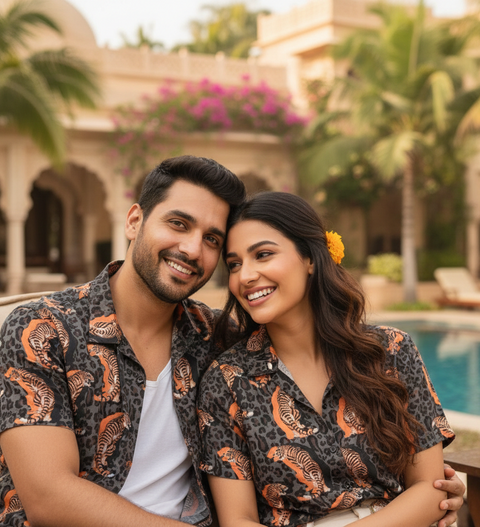 BOLD ORANGE AND BLACK TIGER PRINTED SHIRT