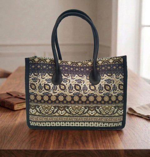 INDIAN HANDBLOCK LEATHER BAG