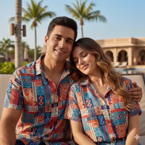 CAPTIVATING ORANGE & BLUE PRINTED SHIRT