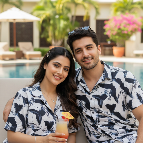 BLACK & WHITE BIRD PRINTED SHIRT